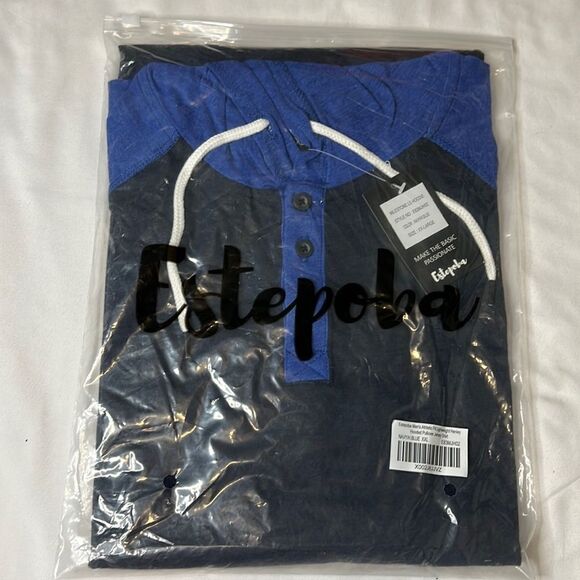 Estepoba Navy/Heather Blue Athletic Fit Lightweight Henley Pullover Shirt XXL - Picture 3 of 7